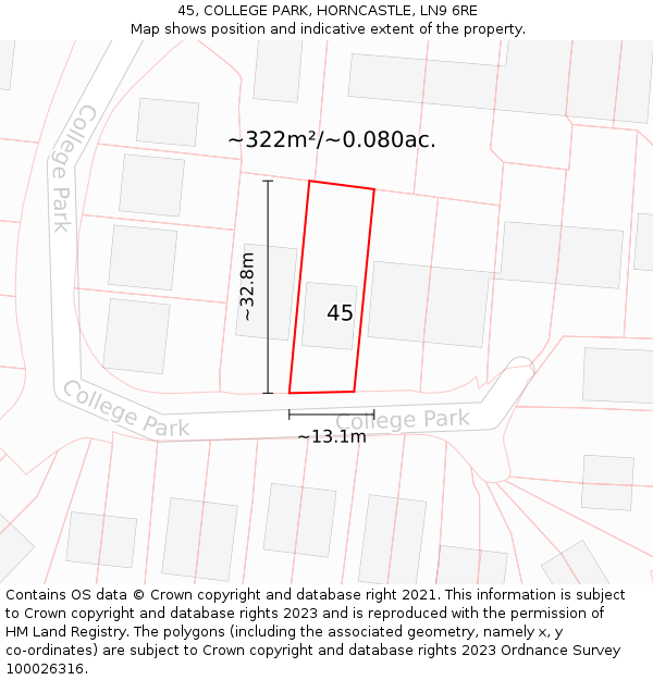 45, COLLEGE PARK, HORNCASTLE, LN9 6RE: Plot and title map