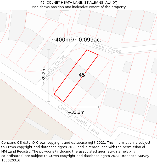 45, COLNEY HEATH LANE, ST ALBANS, AL4 0TJ: Plot and title map