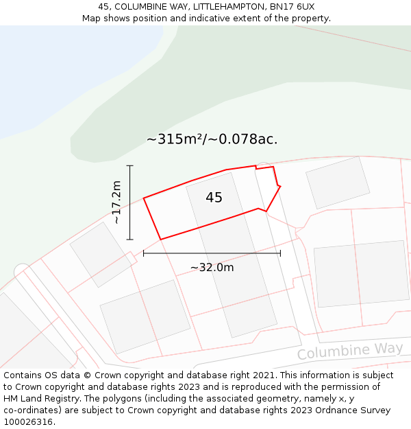 45, COLUMBINE WAY, LITTLEHAMPTON, BN17 6UX: Plot and title map