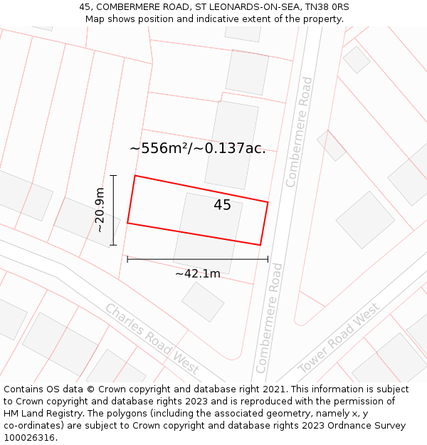 45, COMBERMERE ROAD, ST LEONARDS-ON-SEA, TN38 0RS: Plot and title map