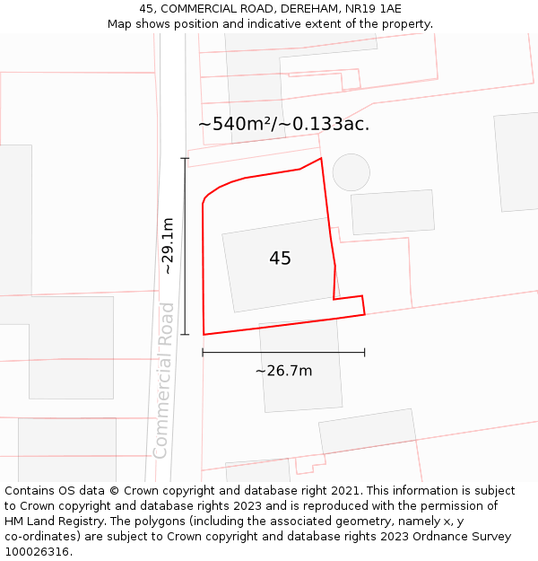 45, COMMERCIAL ROAD, DEREHAM, NR19 1AE: Plot and title map