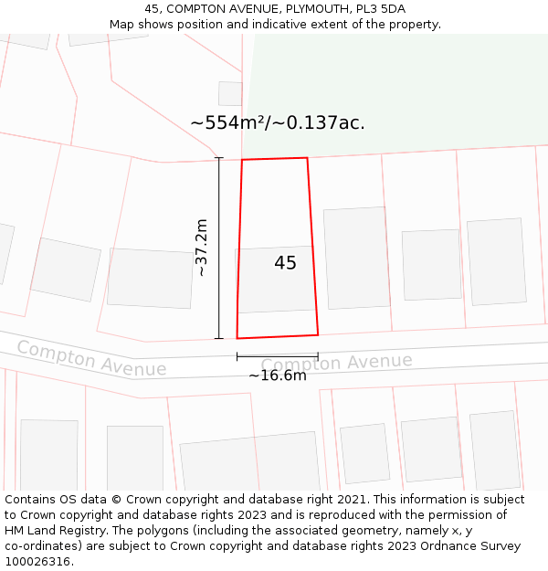 45, COMPTON AVENUE, PLYMOUTH, PL3 5DA: Plot and title map