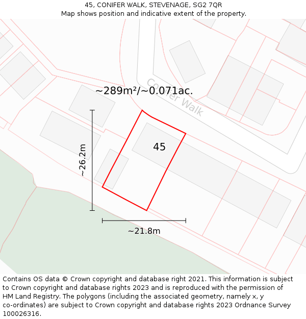 45, CONIFER WALK, STEVENAGE, SG2 7QR: Plot and title map
