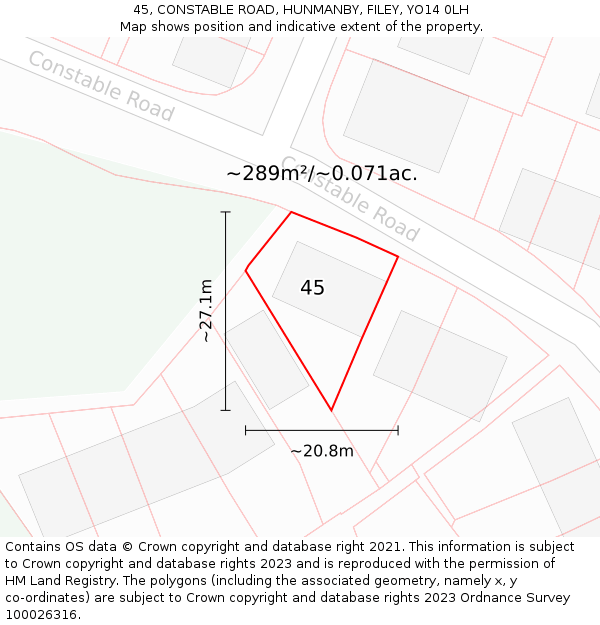 45, CONSTABLE ROAD, HUNMANBY, FILEY, YO14 0LH: Plot and title map