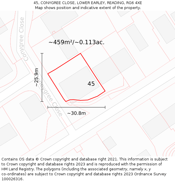 45, CONYGREE CLOSE, LOWER EARLEY, READING, RG6 4XE: Plot and title map