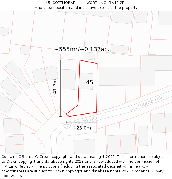 45, COPTHORNE HILL, WORTHING, BN13 2EH: Plot and title map