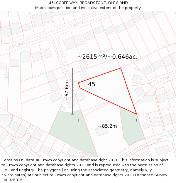 45, CORFE WAY, BROADSTONE, BH18 9ND: Plot and title map