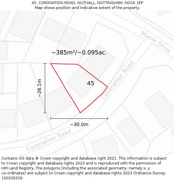 45, CORONATION ROAD, NUTHALL, NOTTINGHAM, NG16 1EP: Plot and title map