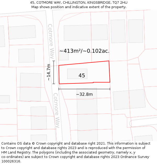 45, COTMORE WAY, CHILLINGTON, KINGSBRIDGE, TQ7 2HU: Plot and title map