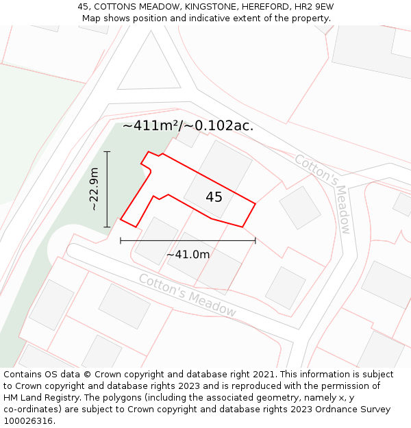 45, COTTONS MEADOW, KINGSTONE, HEREFORD, HR2 9EW: Plot and title map