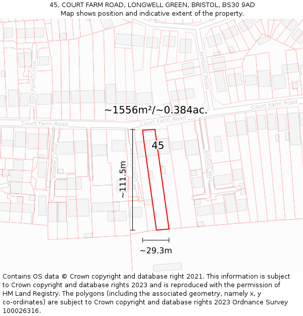 45, COURT FARM ROAD, LONGWELL GREEN, BRISTOL, BS30 9AD: Plot and title map