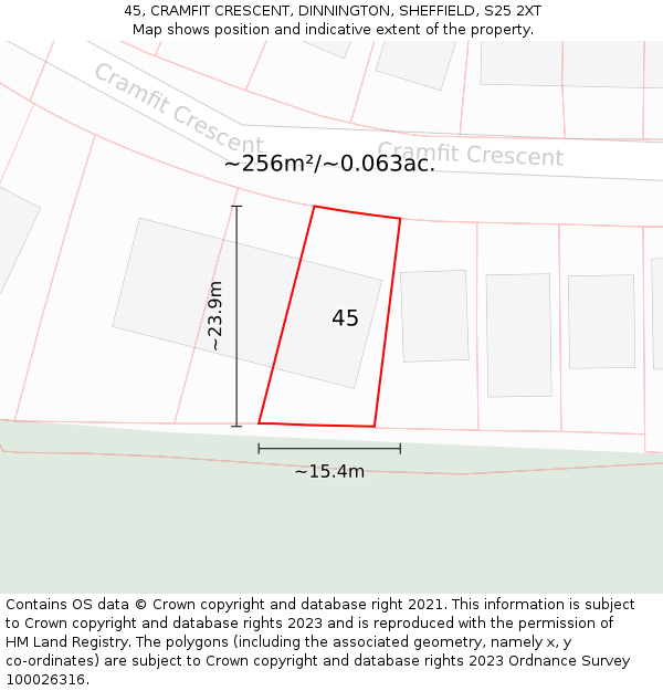 45, CRAMFIT CRESCENT, DINNINGTON, SHEFFIELD, S25 2XT: Plot and title map