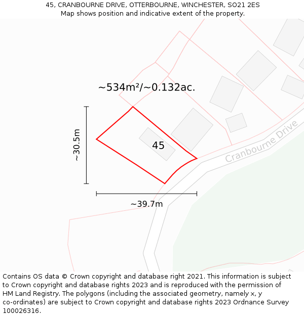 45, CRANBOURNE DRIVE, OTTERBOURNE, WINCHESTER, SO21 2ES: Plot and title map