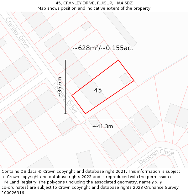 45, CRANLEY DRIVE, RUISLIP, HA4 6BZ: Plot and title map