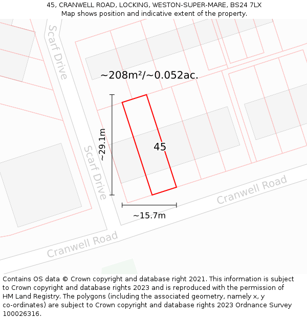45, CRANWELL ROAD, LOCKING, WESTON-SUPER-MARE, BS24 7LX: Plot and title map
