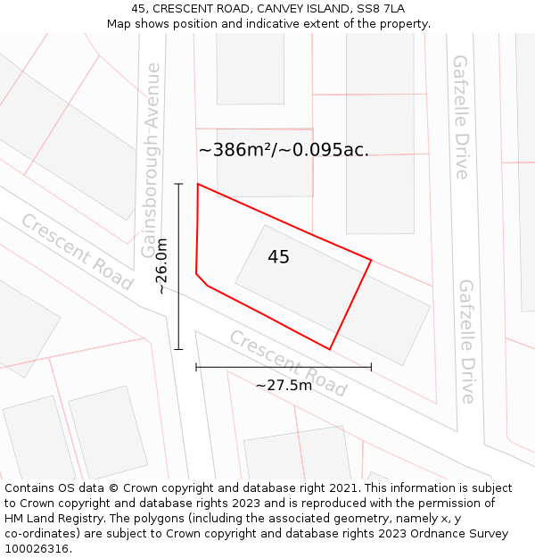 45, CRESCENT ROAD, CANVEY ISLAND, SS8 7LA: Plot and title map