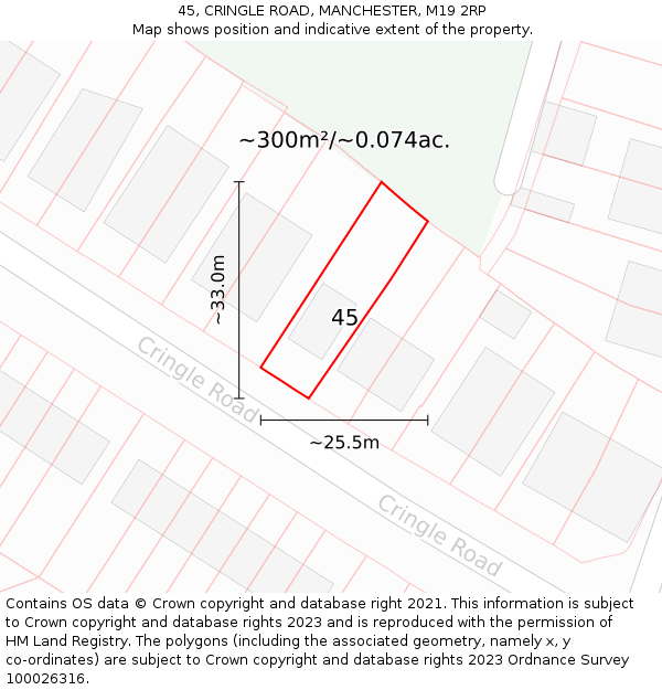 45, CRINGLE ROAD, MANCHESTER, M19 2RP: Plot and title map