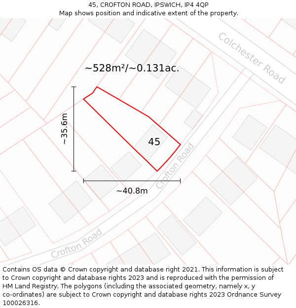 45, CROFTON ROAD, IPSWICH, IP4 4QP: Plot and title map