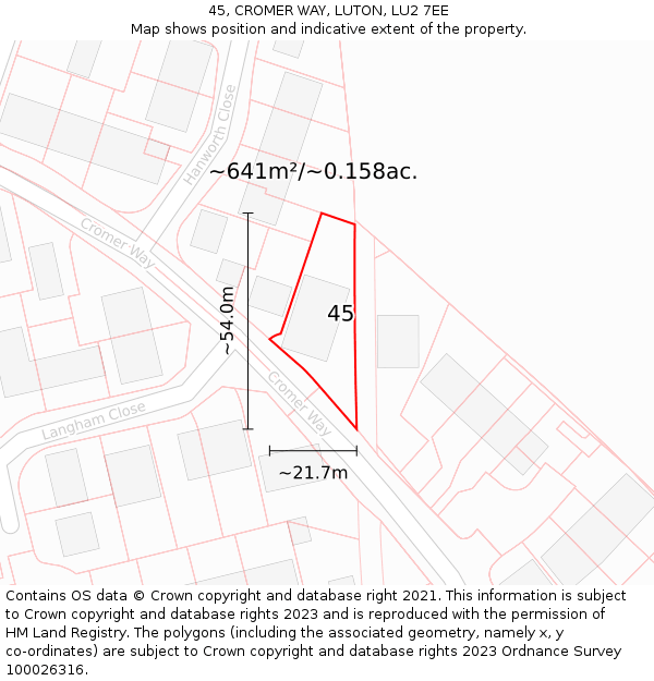 45, CROMER WAY, LUTON, LU2 7EE: Plot and title map