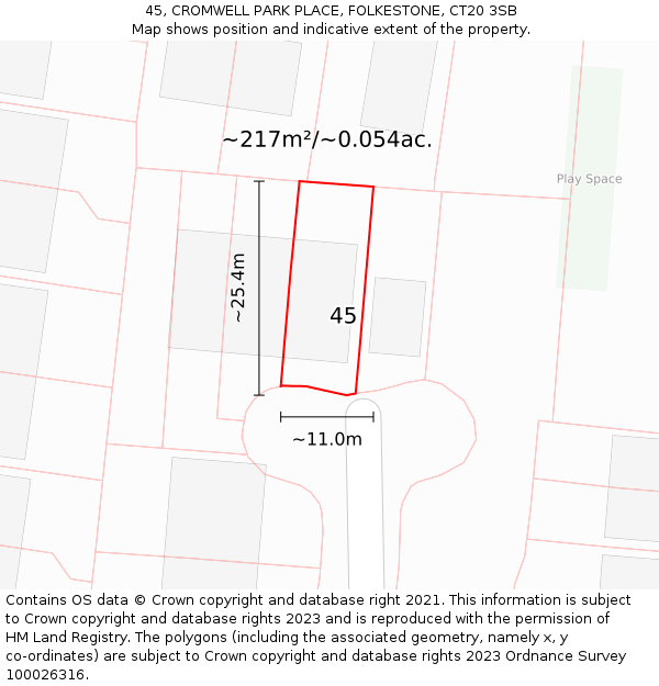 45, CROMWELL PARK PLACE, FOLKESTONE, CT20 3SB: Plot and title map