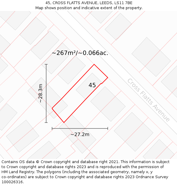 45, CROSS FLATTS AVENUE, LEEDS, LS11 7BE: Plot and title map