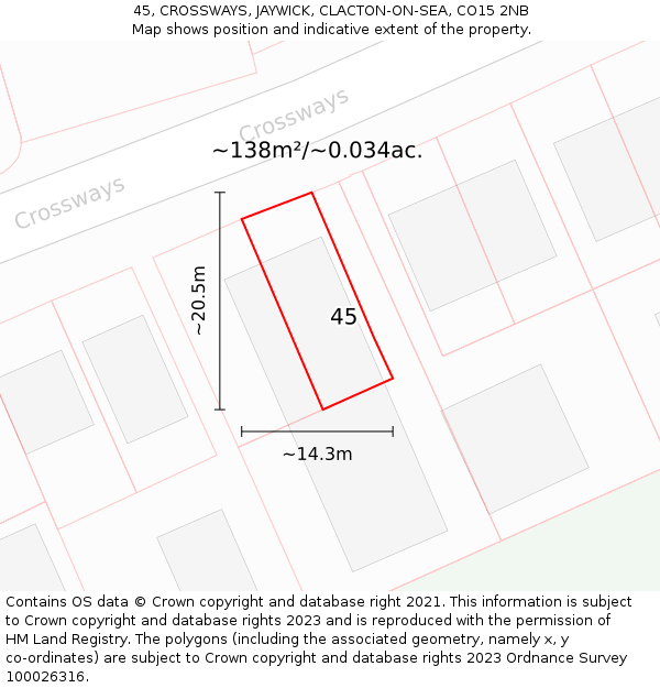 45, CROSSWAYS, JAYWICK, CLACTON-ON-SEA, CO15 2NB: Plot and title map