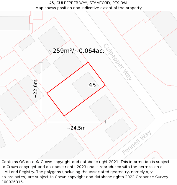 45, CULPEPPER WAY, STAMFORD, PE9 3WL: Plot and title map