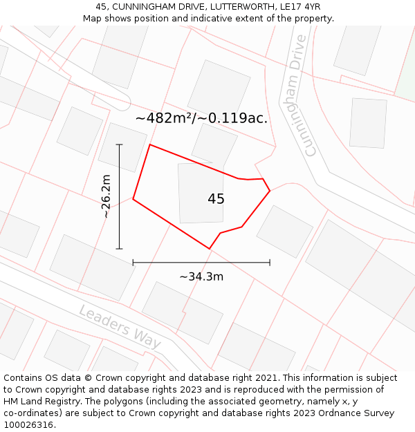 45, CUNNINGHAM DRIVE, LUTTERWORTH, LE17 4YR: Plot and title map