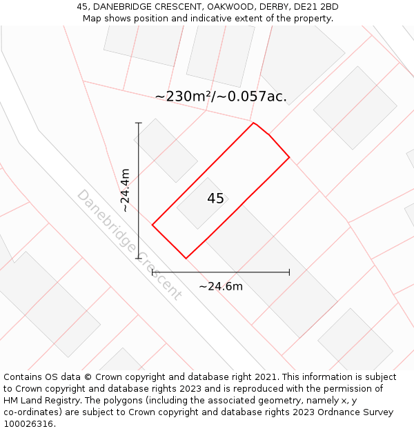 45, DANEBRIDGE CRESCENT, OAKWOOD, DERBY, DE21 2BD: Plot and title map