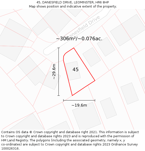45, DANESFIELD DRIVE, LEOMINSTER, HR6 8HP: Plot and title map