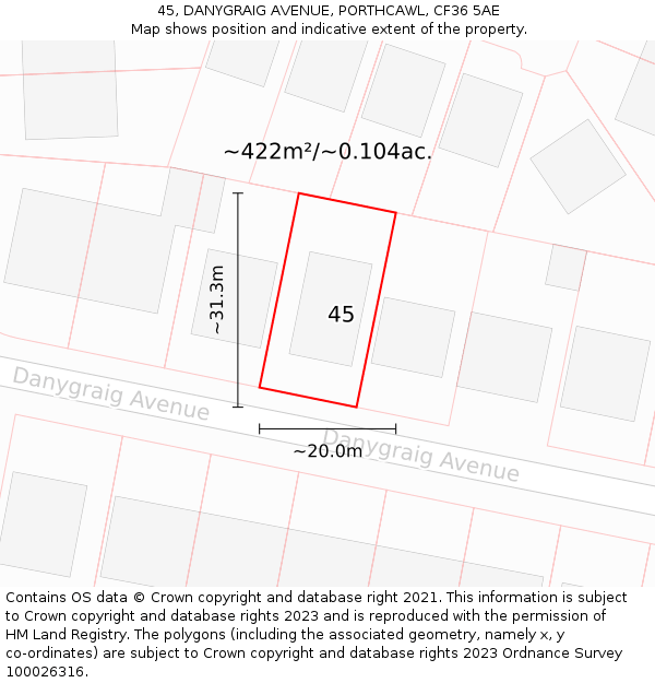 45, DANYGRAIG AVENUE, PORTHCAWL, CF36 5AE: Plot and title map