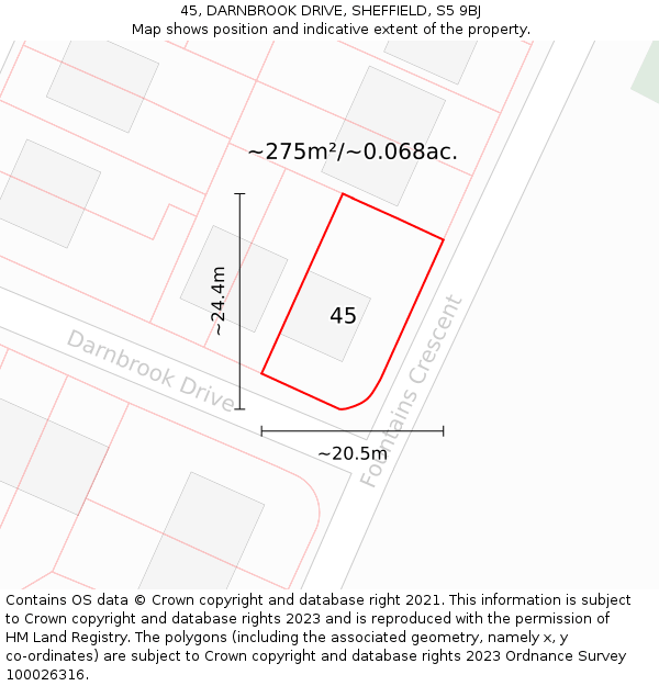 45, DARNBROOK DRIVE, SHEFFIELD, S5 9BJ: Plot and title map