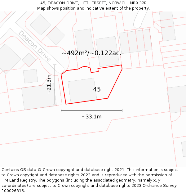 45, DEACON DRIVE, HETHERSETT, NORWICH, NR9 3PP: Plot and title map