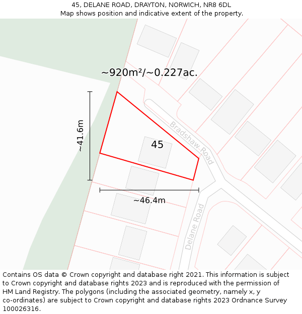 45, DELANE ROAD, DRAYTON, NORWICH, NR8 6DL: Plot and title map
