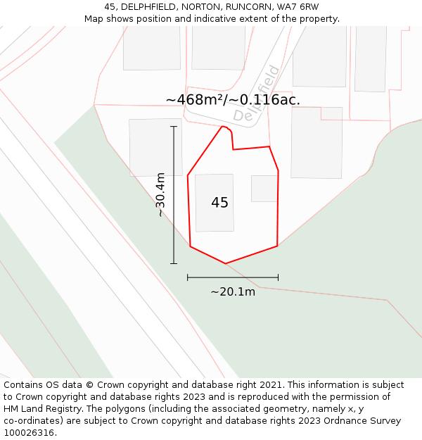 45, DELPHFIELD, NORTON, RUNCORN, WA7 6RW: Plot and title map
