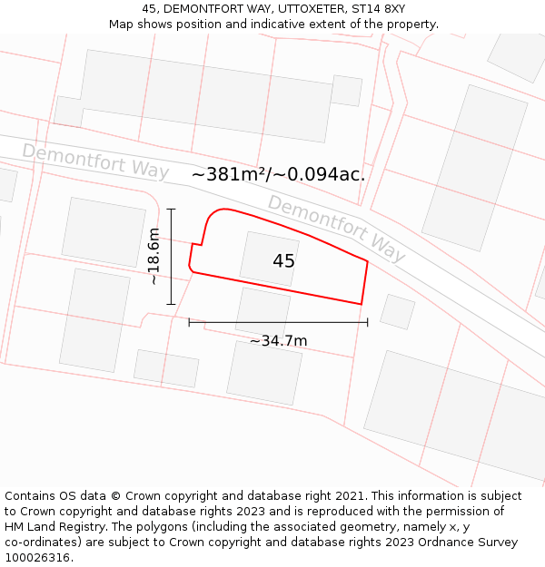 45, DEMONTFORT WAY, UTTOXETER, ST14 8XY: Plot and title map