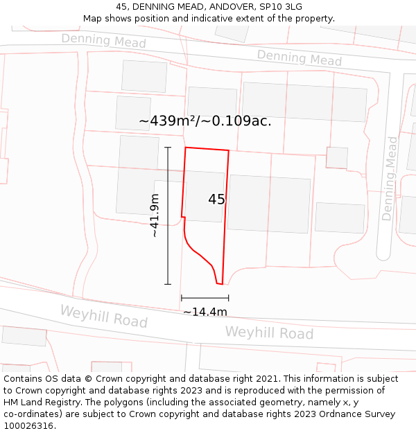 45, DENNING MEAD, ANDOVER, SP10 3LG: Plot and title map