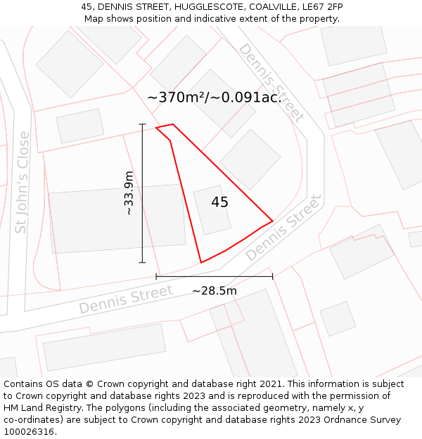45, DENNIS STREET, HUGGLESCOTE, COALVILLE, LE67 2FP: Plot and title map