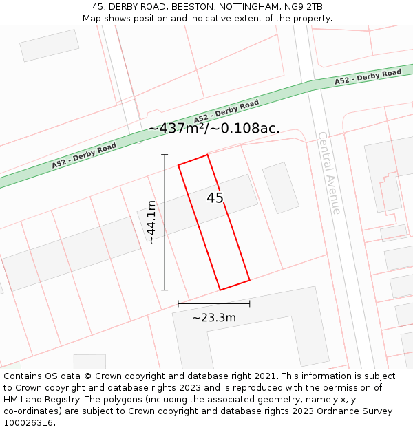 45, DERBY ROAD, BEESTON, NOTTINGHAM, NG9 2TB: Plot and title map