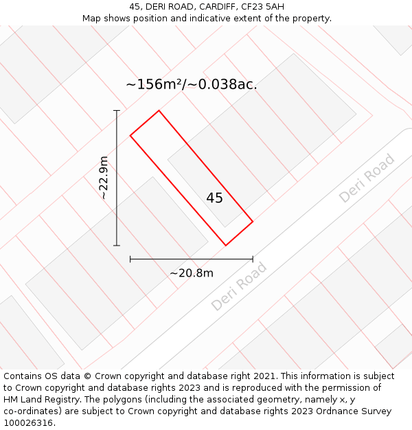45, DERI ROAD, CARDIFF, CF23 5AH: Plot and title map