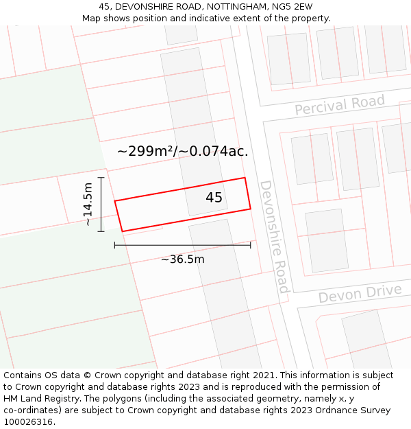 45, DEVONSHIRE ROAD, NOTTINGHAM, NG5 2EW: Plot and title map
