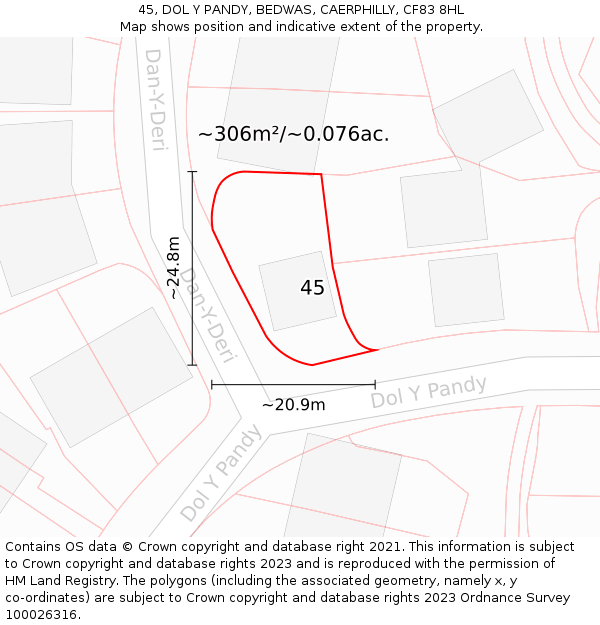 45, DOL Y PANDY, BEDWAS, CAERPHILLY, CF83 8HL: Plot and title map