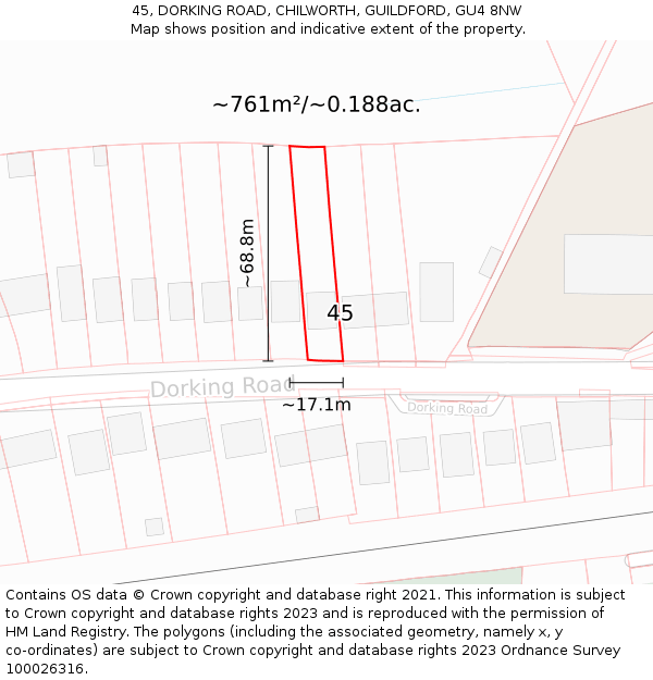 45, DORKING ROAD, CHILWORTH, GUILDFORD, GU4 8NW: Plot and title map