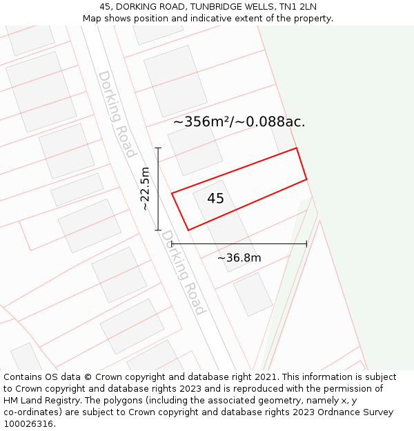 45, DORKING ROAD, TUNBRIDGE WELLS, TN1 2LN: Plot and title map