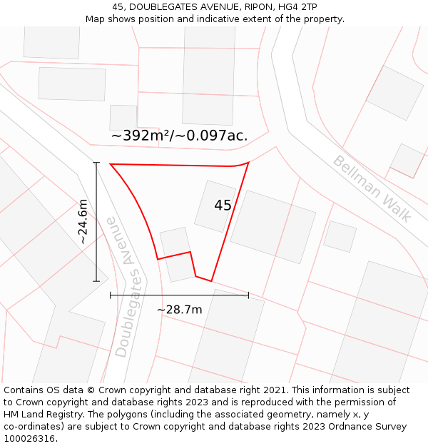 45, DOUBLEGATES AVENUE, RIPON, HG4 2TP: Plot and title map