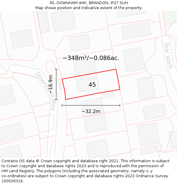 45, DOWNHAM WAY, BRANDON, IP27 0UH: Plot and title map
