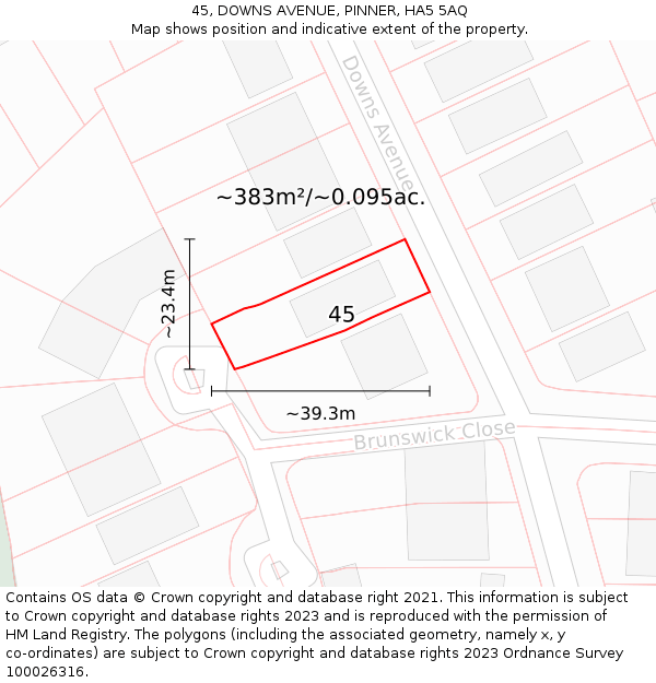 45, DOWNS AVENUE, PINNER, HA5 5AQ: Plot and title map