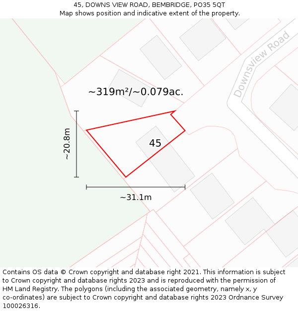 45, DOWNS VIEW ROAD, BEMBRIDGE, PO35 5QT: Plot and title map