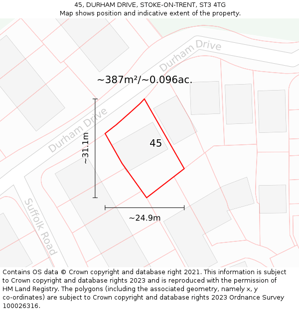 45, DURHAM DRIVE, STOKE-ON-TRENT, ST3 4TG: Plot and title map