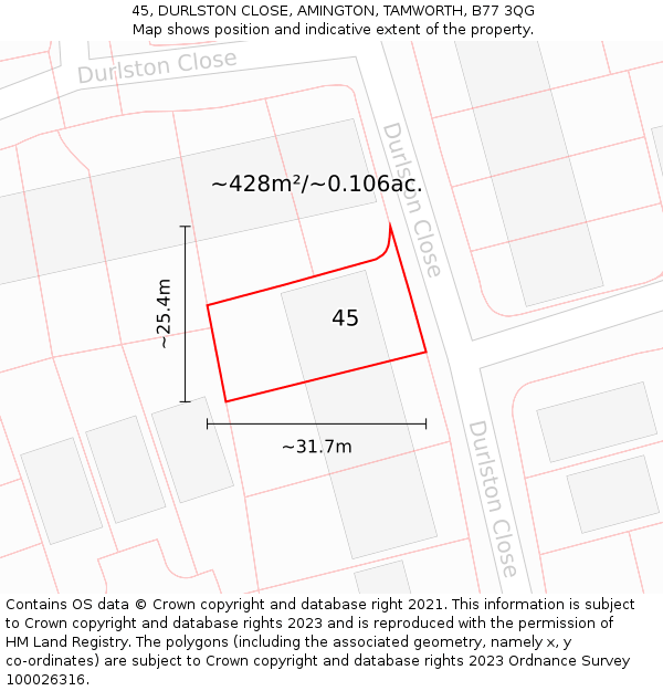 45, DURLSTON CLOSE, AMINGTON, TAMWORTH, B77 3QG: Plot and title map